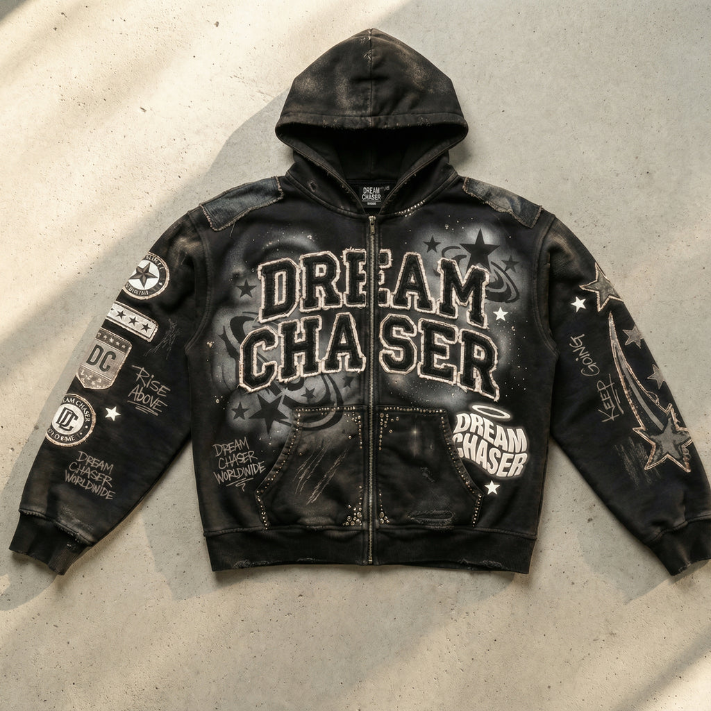 Dream Chaser Star Zip Hoodie - Black
