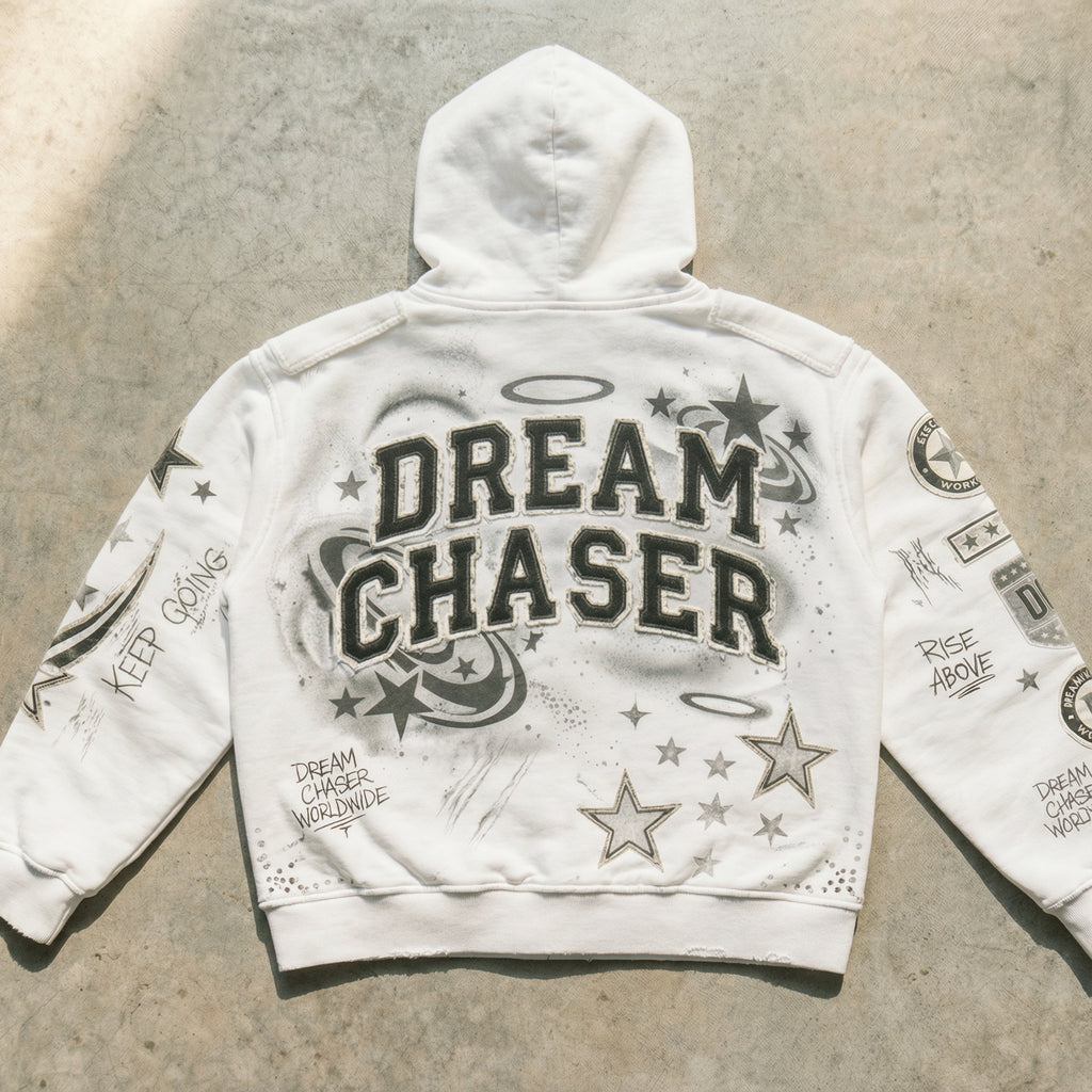 Dream Chaser Star Zip Hoodie - White