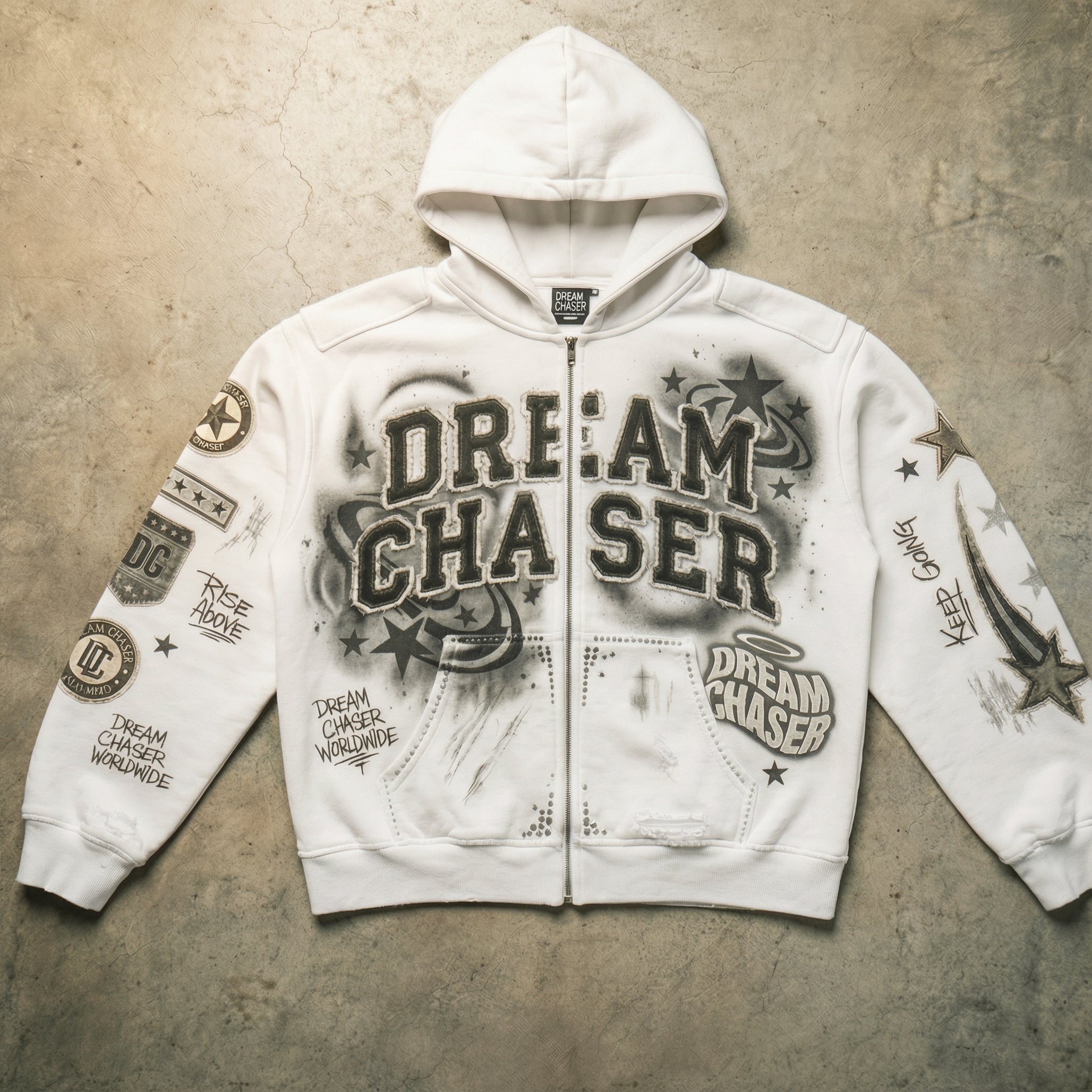 Dream Chaser Star Zip Hoodie - White